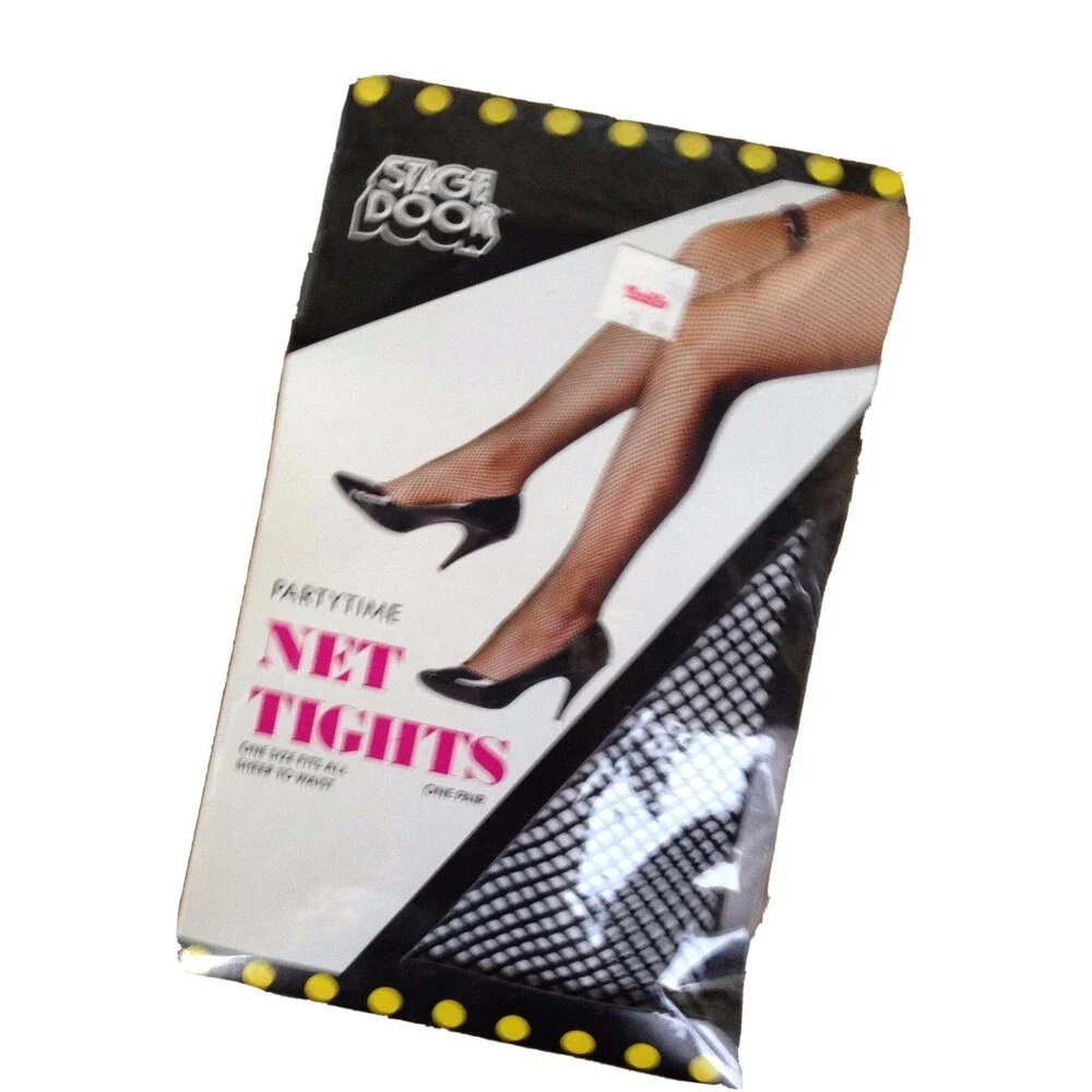 Fishnet Stocking Vintage 80s Black Net Tight Stage Door One Size Goth Whimsigoth